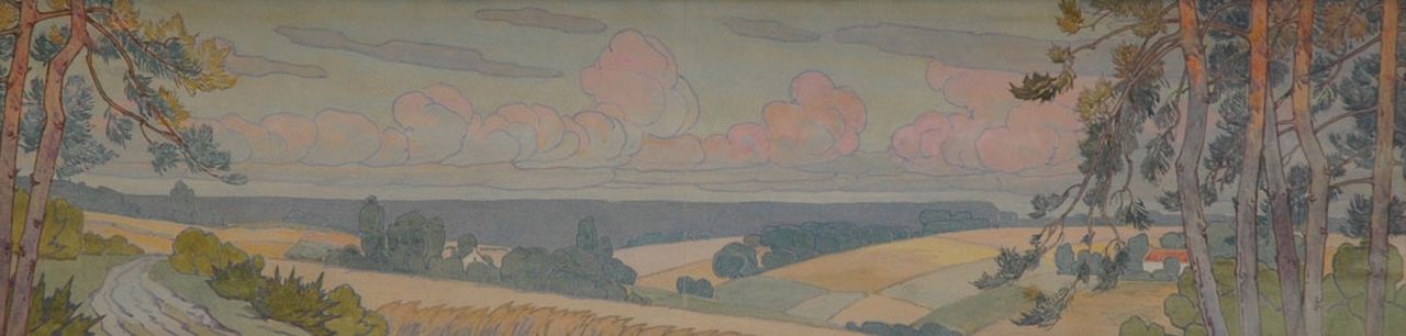 Wytsman R.P.  | 'Rodolphe' Paul Wytsman, Belgisch Brabant (studie voor een fries), potlood en aquarel op papier 20,8 x 80,1 cm, gesigneerd verso (op achtertikkarton) en te dateren 1900-1906