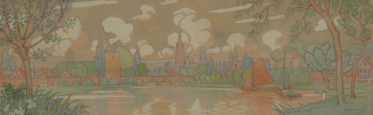 Wytsman R.P.  | 'Rodolphe' Paul Wytsman, Vlaanderen: Het Minnewater in Brugge (studie voor een fries, linkerkant), potlood en aquarel op papier 60,0 x 21,7 cm, gesigneerd rechtsonder en te dateren 1902