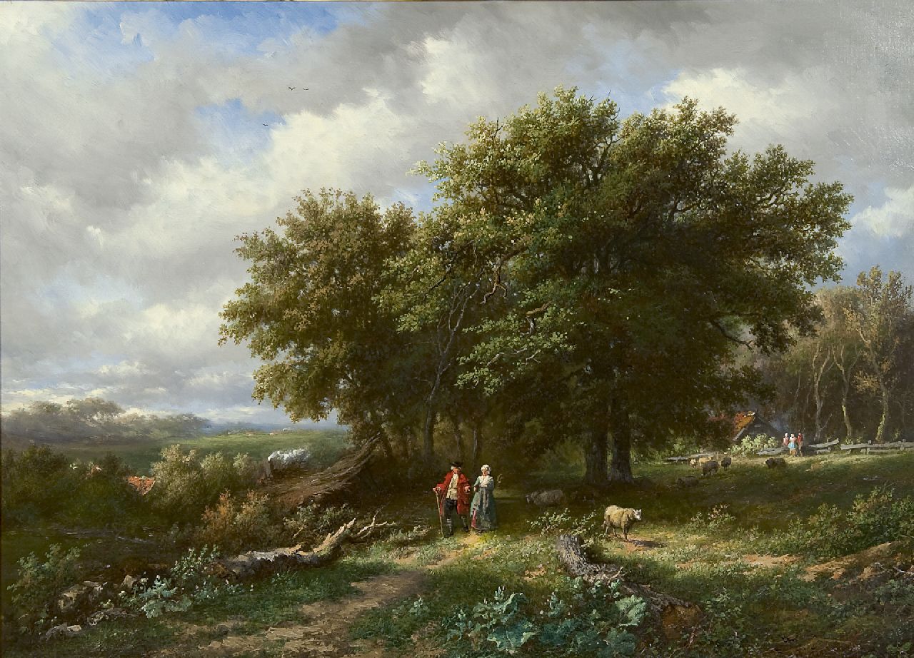 Bodeman W.  | Willem Bodeman, Een romantische wandeling, olieverf op doek 55,0 x 75,5 cm, gesigneerd rechtsonder