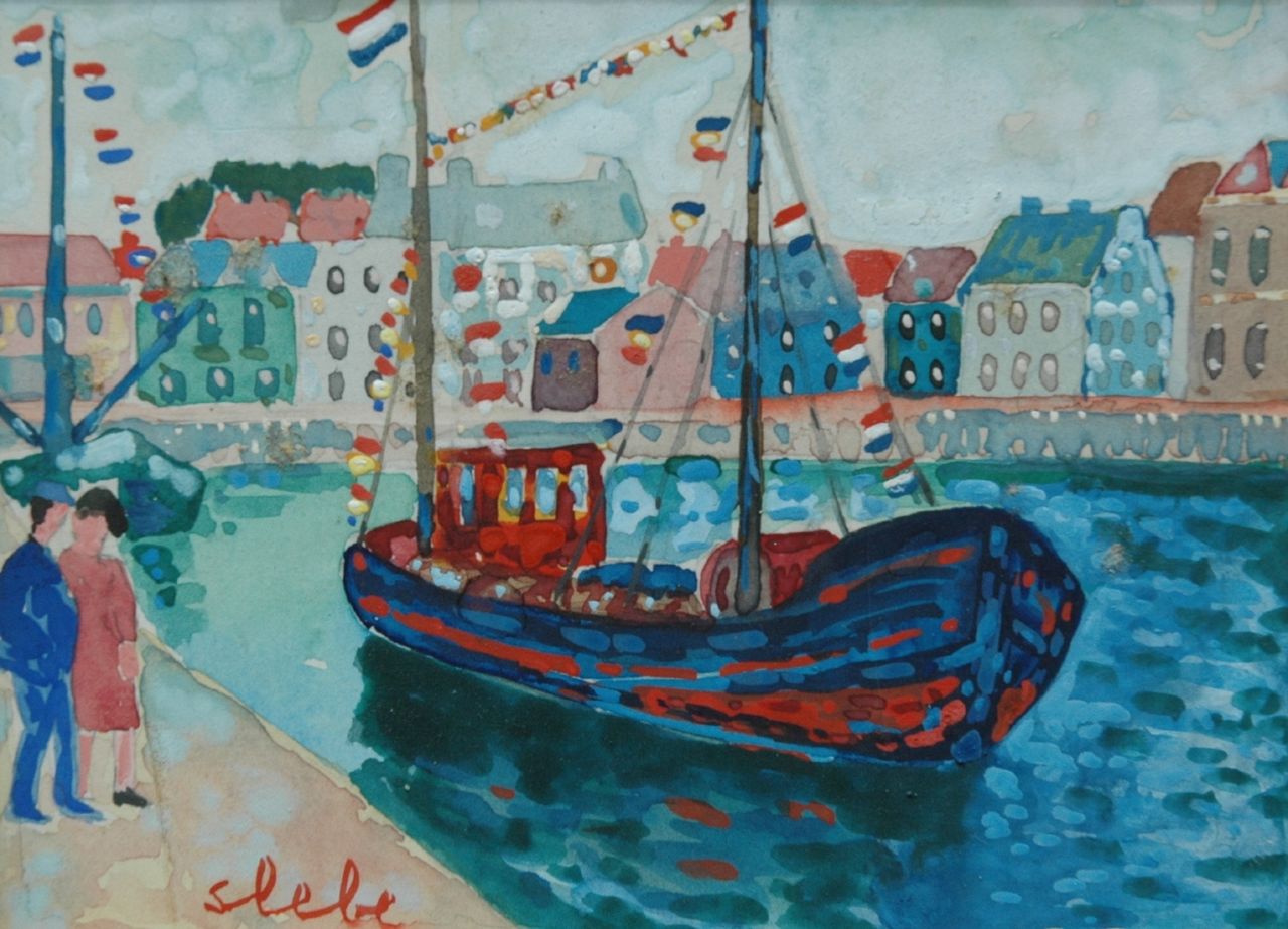 Slebe (Ferdinand Joseph Sleebe) F.  | Ferry Slebe (Ferdinand Joseph Sleebe), Vlaggetjesdag, aquarel op papier 12,0 x 16,0 cm, gesigneerd linksonder