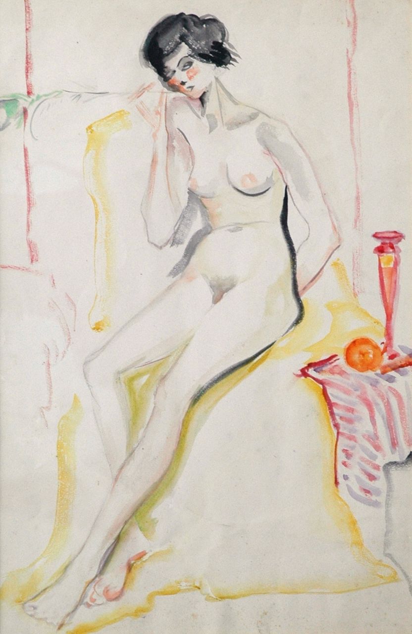 Martens-Pott A.J.  | 'Alida' Jantina Martens-Pott, Zittend vrouwelijk naakt, aquarel op papier 50,0 x 32,5 cm, te dateren ca. 1924