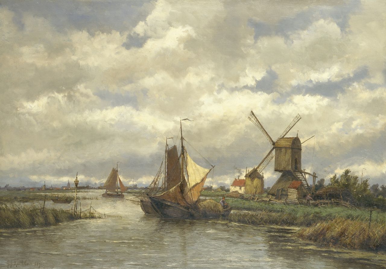 Koekkoek G.J. | Gerardus Johannes 'Gerard' Koekkoek, Oude watermolen, Ankeveen, olieverf op doek 55,3 x 79,0 cm, gesigneerd linksonder en gedateerd 1892 Koekkoek G.J. | Gerardus Johannes 'Gerard' Koekkoek, Oude watermolen, Ankeveen, olieverf op doek 55,3 x 79,0 cm, gesigneerd linksonder en gedateerd 1892
