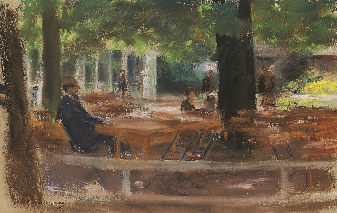 Max Liebermann | Terras van Hotel Hamdorff, Laren, pastel op papier, 31,3 x 48,5 cm, gesigneerd l.o. en te dateren ca. 1903