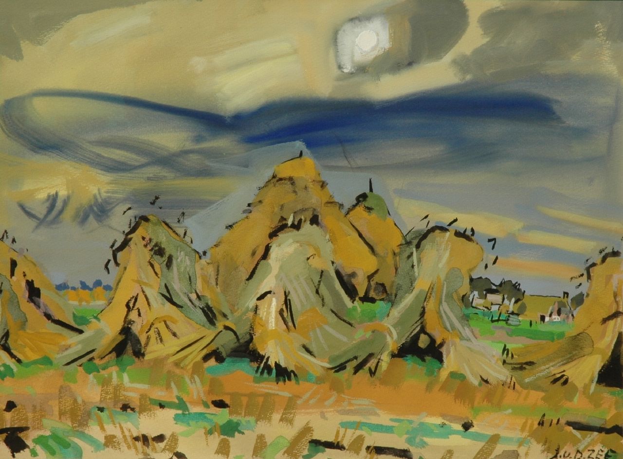 Zee J. van der | Jan van der Zee, Hooioppers, gouache op papier 56,7 x 75,5 cm, gesigneerd rechtsonder en gedateerd '52 Zee J. van der | Jan van der Zee, Hooioppers, gouache op papier 56,7 x 75,5 cm, gesigneerd rechtsonder en gedateerd '52