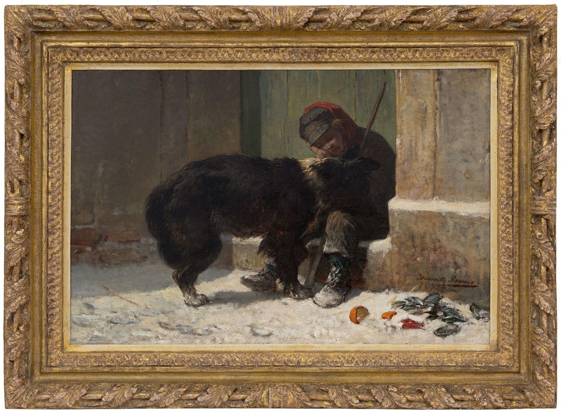 troosten Sluipmoordenaar boog Henriette Ronner | Schilderijen te Koop | Jongen met zijn hond in de sneeuw
