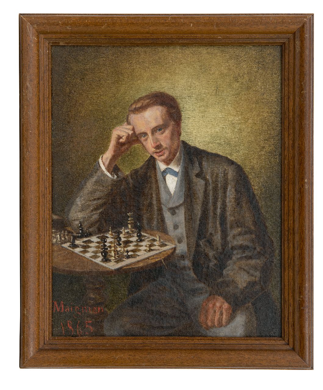 Maignien   | Maignien | Schilderijen te koop aangeboden | De schaker (schaak), olieverf op doek op paneel 30,5 x 24,2 cm, gesigneerd linksonder en gedateerd 1865