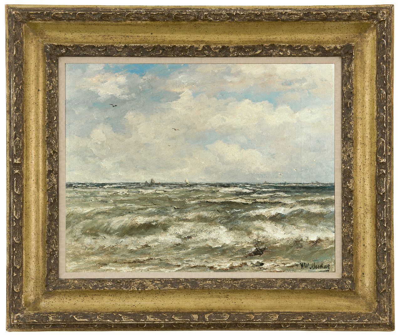 Mesdag H.W.  | Hendrik Willem Mesdag, Op open water, olieverf op doek 40,2 x 51,3 cm, gesigneerd rechtsonder