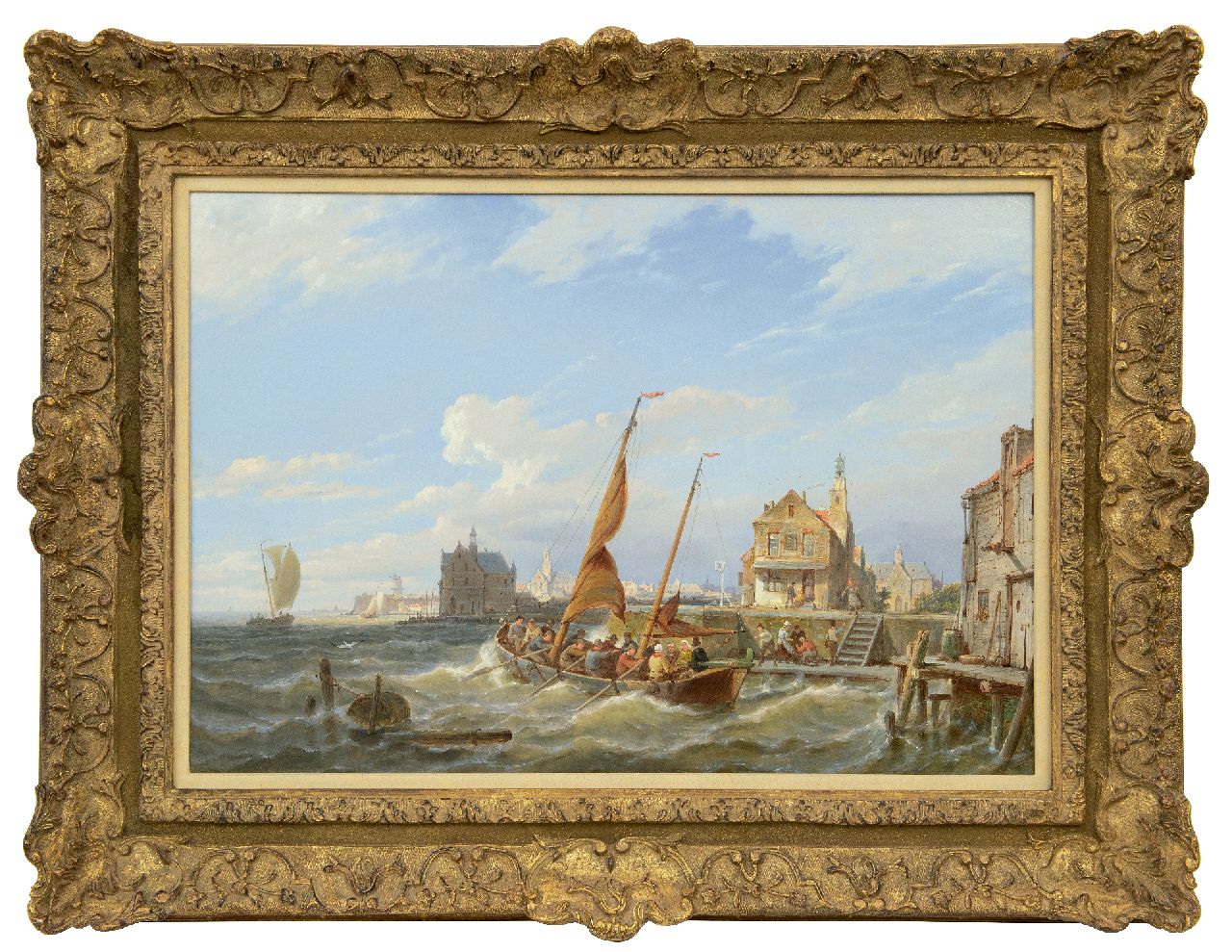 Dommershuijzen P.C.  | Pieter Cornelis Dommershuijzen, Vertrekkende veerboot bij ruw weer, olieverf op paneel 42,5 x 61,3 cm, gesigneerd linksonder en gedateerd 1888