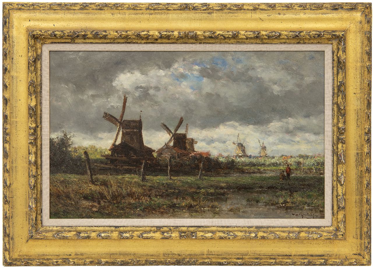 Roelofs W.  | Willem Roelofs, Zaagmolens langs de Noordendijk bij Dordrecht., olieverf op paneel 28,7 x 47,6 cm, gesigneerd rechtsonder en te dateren ca. 1872-1875