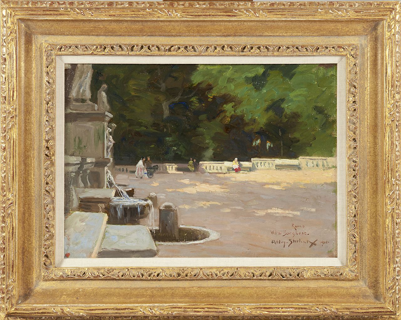 Steelink jr. W.  | Willem Steelink jr. | Schilderijen te koop aangeboden | Villa Borghese, Rome, olieverf op doek op paneel 28,2 x 37,2 cm, gesigneerd rechtsonder en gedateerd 1911
