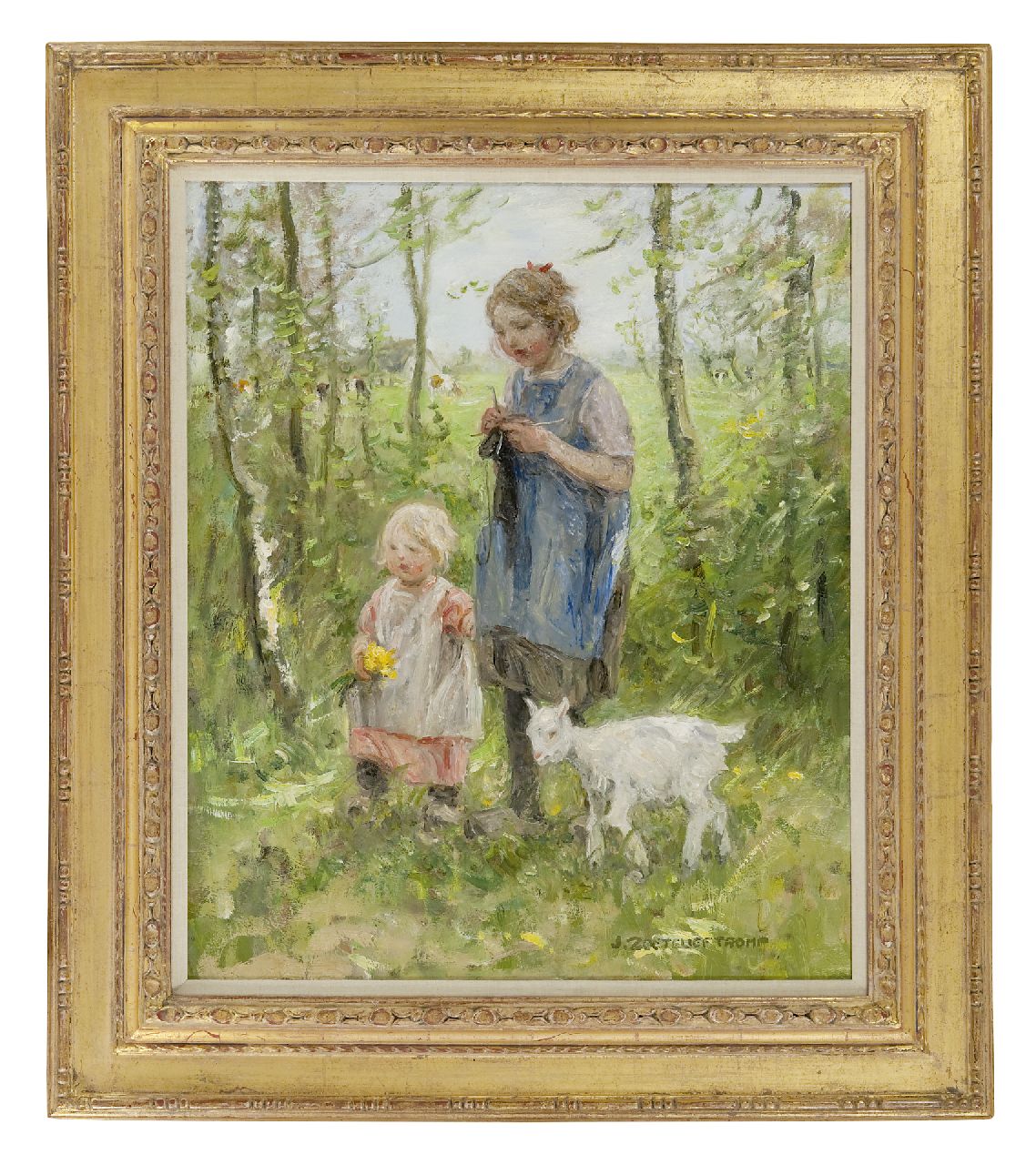 Zoetelief Tromp J.  | Johannes 'Jan' Zoetelief Tromp, Huiswaarts in Blaricum, twee kinderen met een geitje, olieverf op doek 59,7 x 50,0 cm, gesigneerd rechtsonder