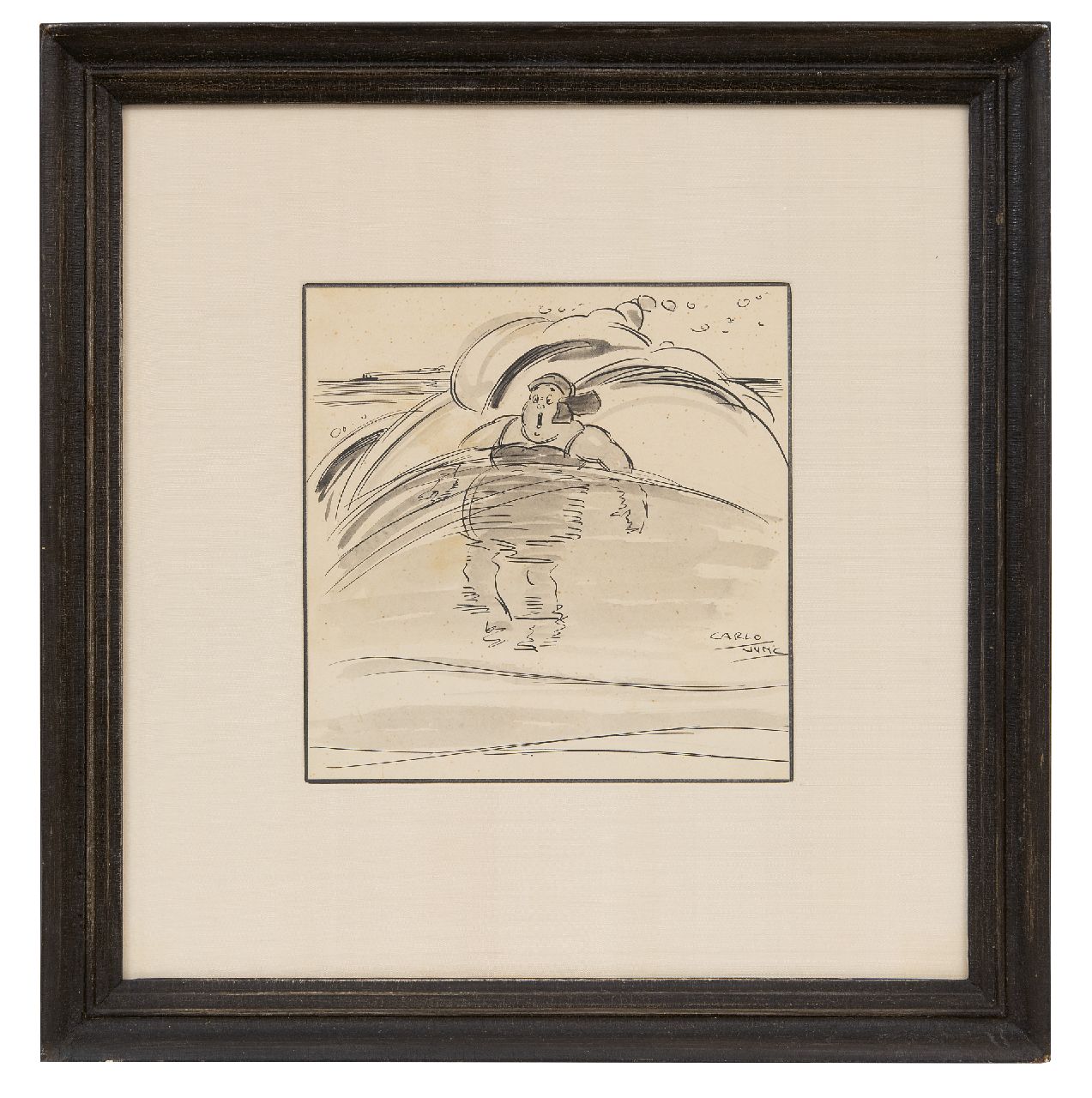Jung C.H.  | Carel Hendrik 'Carlo' Jung | Aquarellen en tekeningen te koop aangeboden | De onverwachte golf, Oost-Indische inkt op papier 20,0 x 19,0 cm, gesigneerd rechtsonder