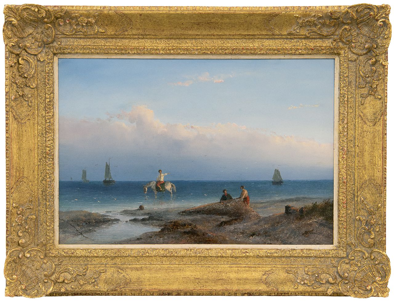Hans J.G.  | Josephus Gerardus Hans | Schilderijen te koop aangeboden | Na de vangst, olieverf op paneel 31,6 x 46,4 cm, gesigneerd rechtsonder