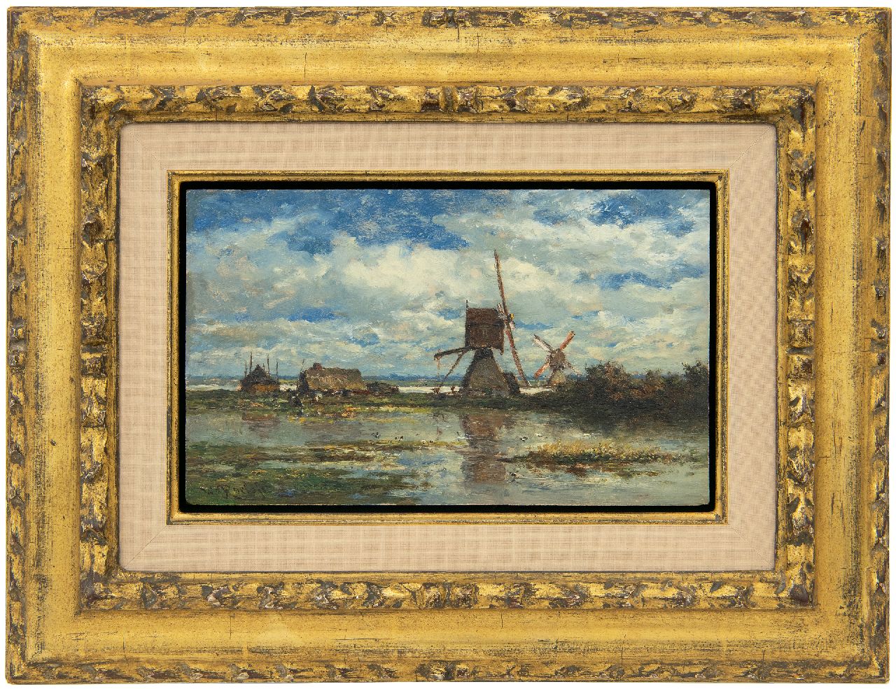 Roelofs W.  | Willem Roelofs, De Boven- en Ondermolen van de polder Stolwijk (bij Gouda), olieverf op paneel 14,8 x 24,0 cm, gesigneerd linksonder en te dateren ca. 1872-1875