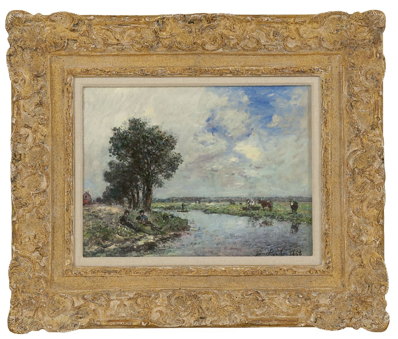 Jongkind J.B.  | Johan Barthold Jongkind, Langs de rivier, mogelijk de Dinkel nabij Lattrop, olieverf op doek 24,6 x 32,5 cm, gesigneerd rechtsonder en gedateerd 1868