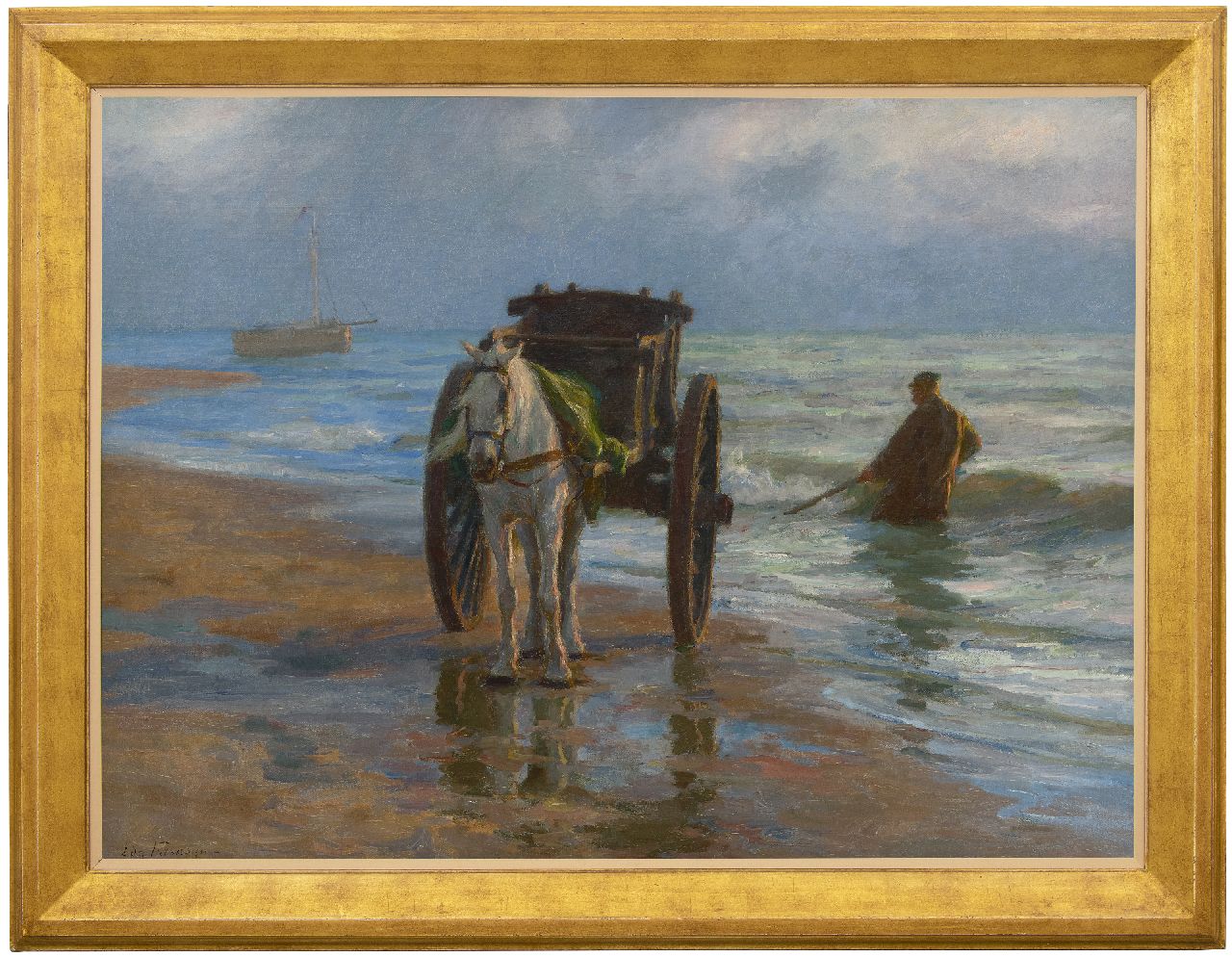 Farasijn E.  | Edgard Farasijn | Schilderijen te koop aangeboden | Schelpenvisser aan de Noordzeekust, olieverf op doek 88,2 x 120,7 cm, gesigneerd linksonder