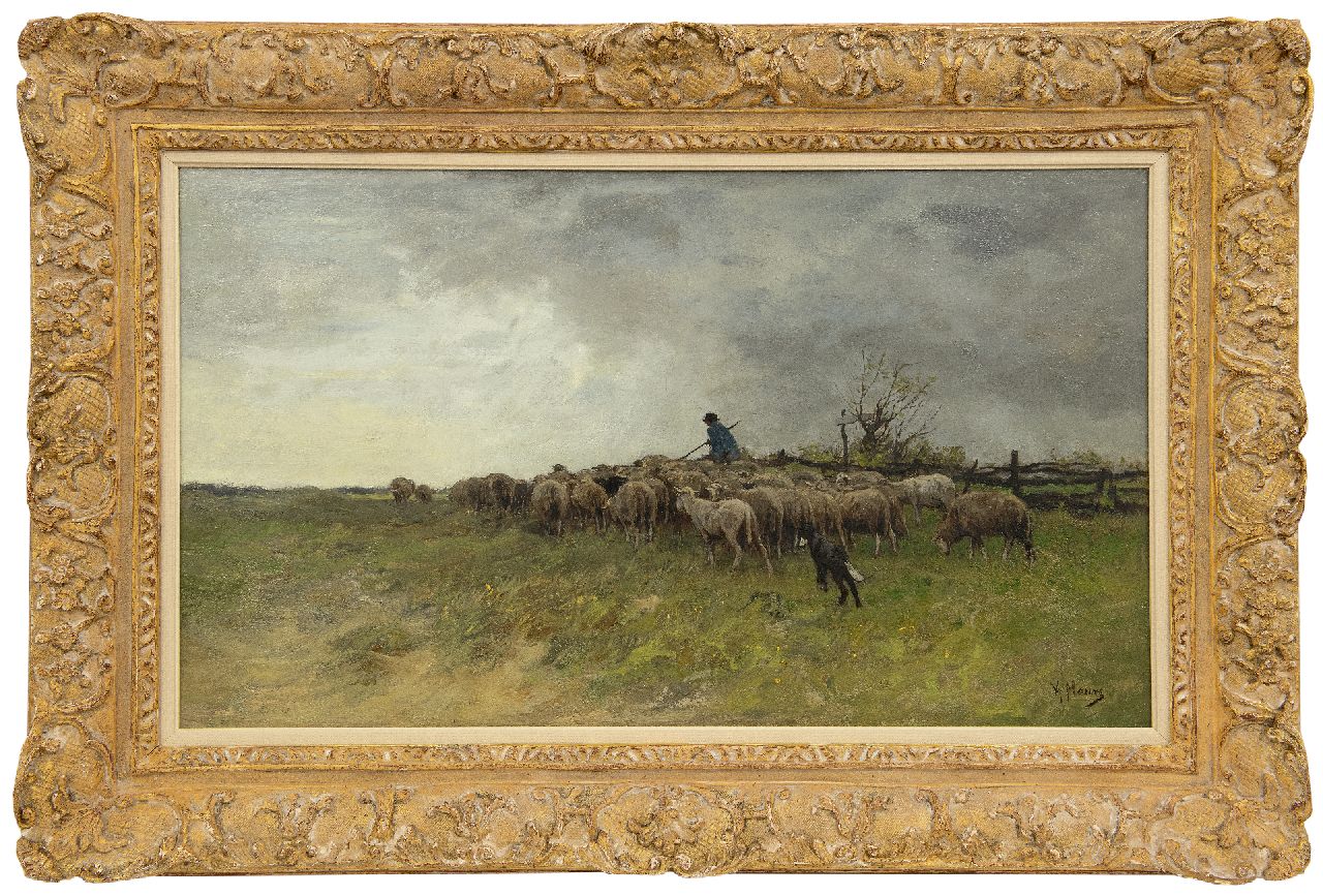 Mauve A.  | Anthonij 'Anton' Mauve, Herder met zijn kudde, olieverf op doek 38,6 x 66,5 cm, gesigneerd rechtsonder