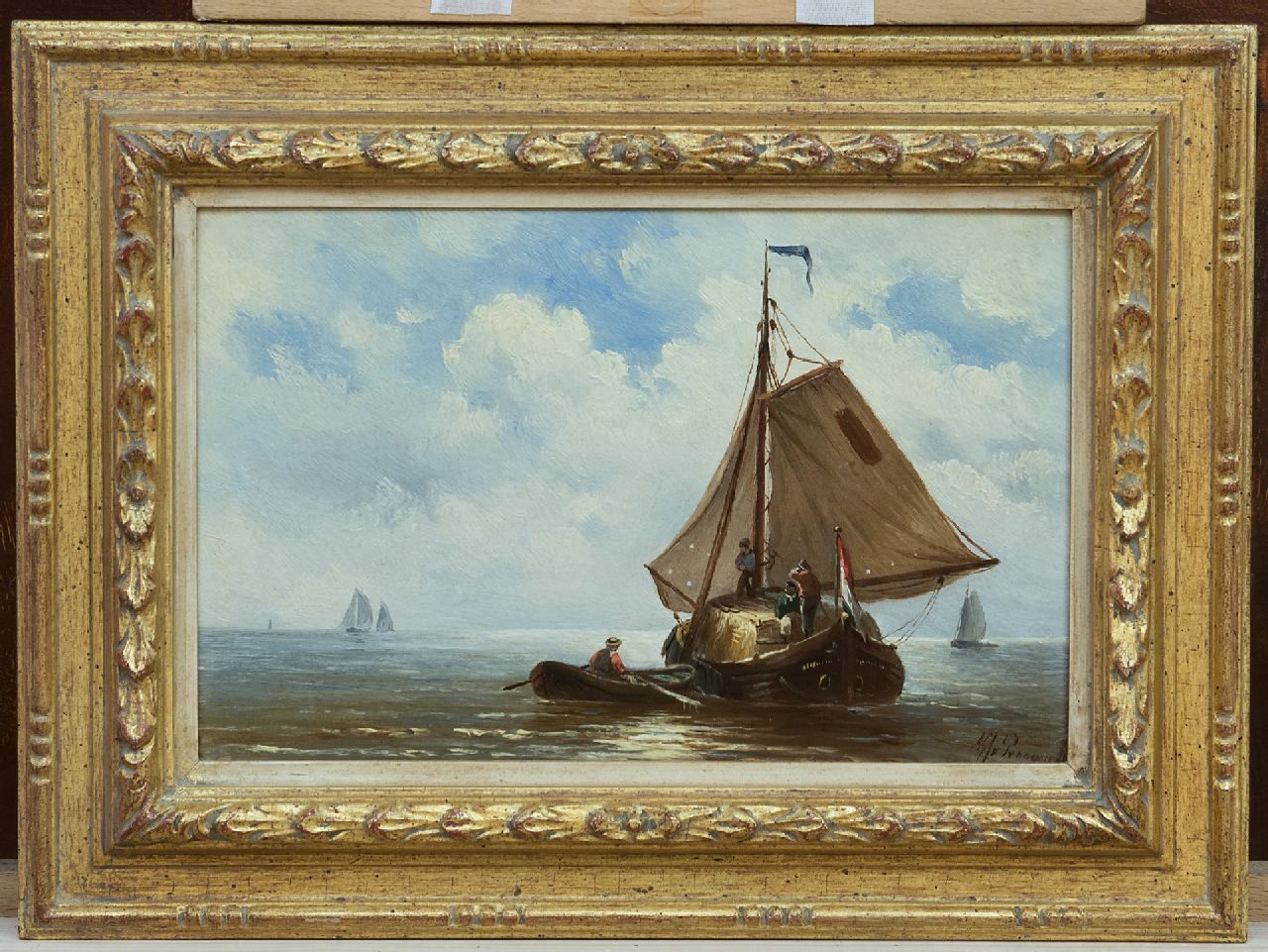 Prooijen A.J. van | Albert Jurardus van Prooijen, Hooitjalk op de Zuiderzee, olieverf op paneel 15,4 x 23,5 cm, gesigneerd rechtsonder