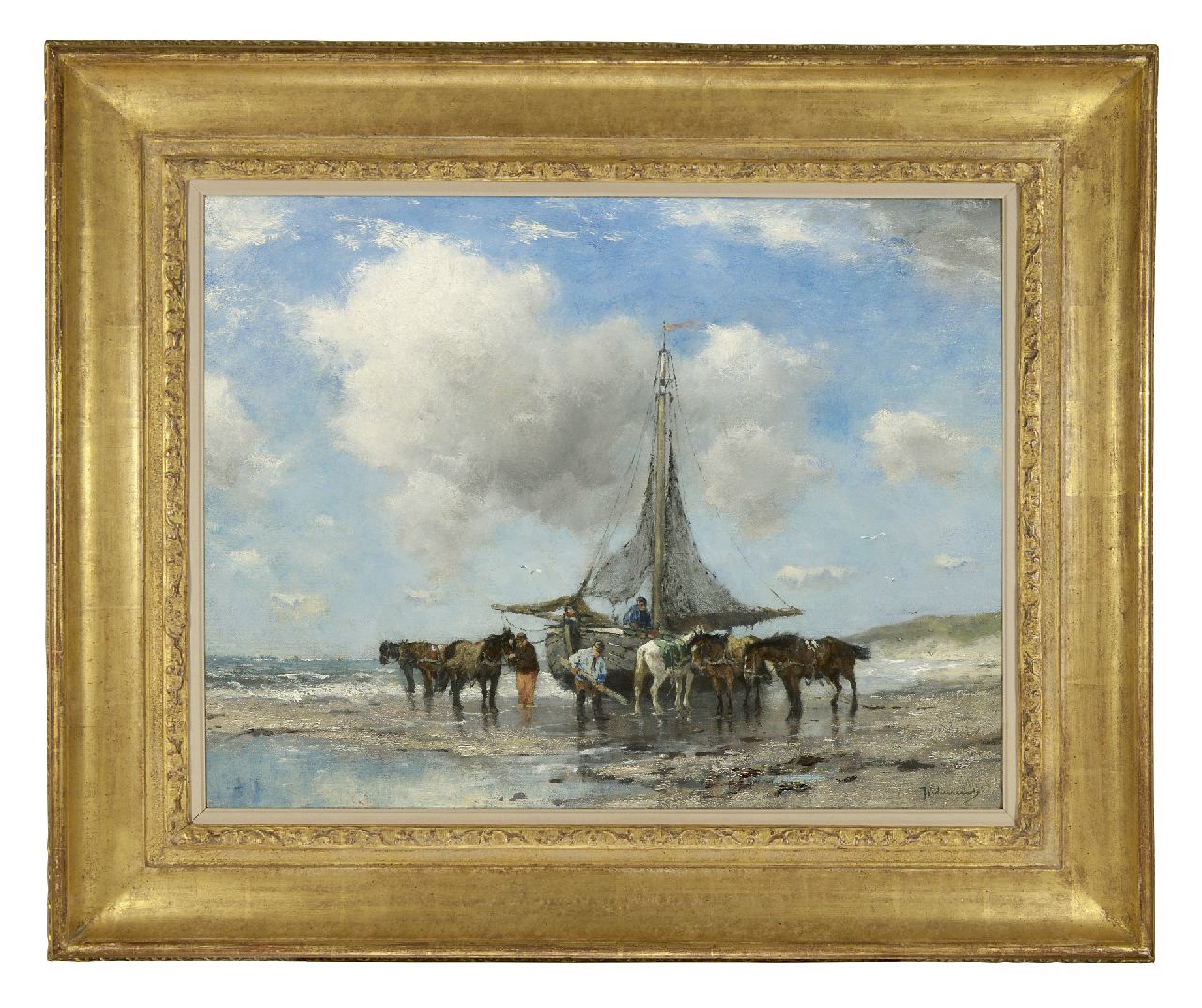 Scherrewitz J.F.C.  | Johan Frederik Cornelis Scherrewitz, Visserspink en trekpaarden op het strand, olieverf op doek 50,8 x 66,1 cm, gesigneerd rechtsonder