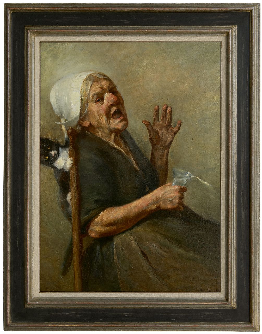 Alandt M.A.  | Max Alexander Alandt | Schilderijen te koop aangeboden | Au! Verrast door de kat, olieverf op doek 81,5 x 62,5 cm, gesigneerd rechtsonder