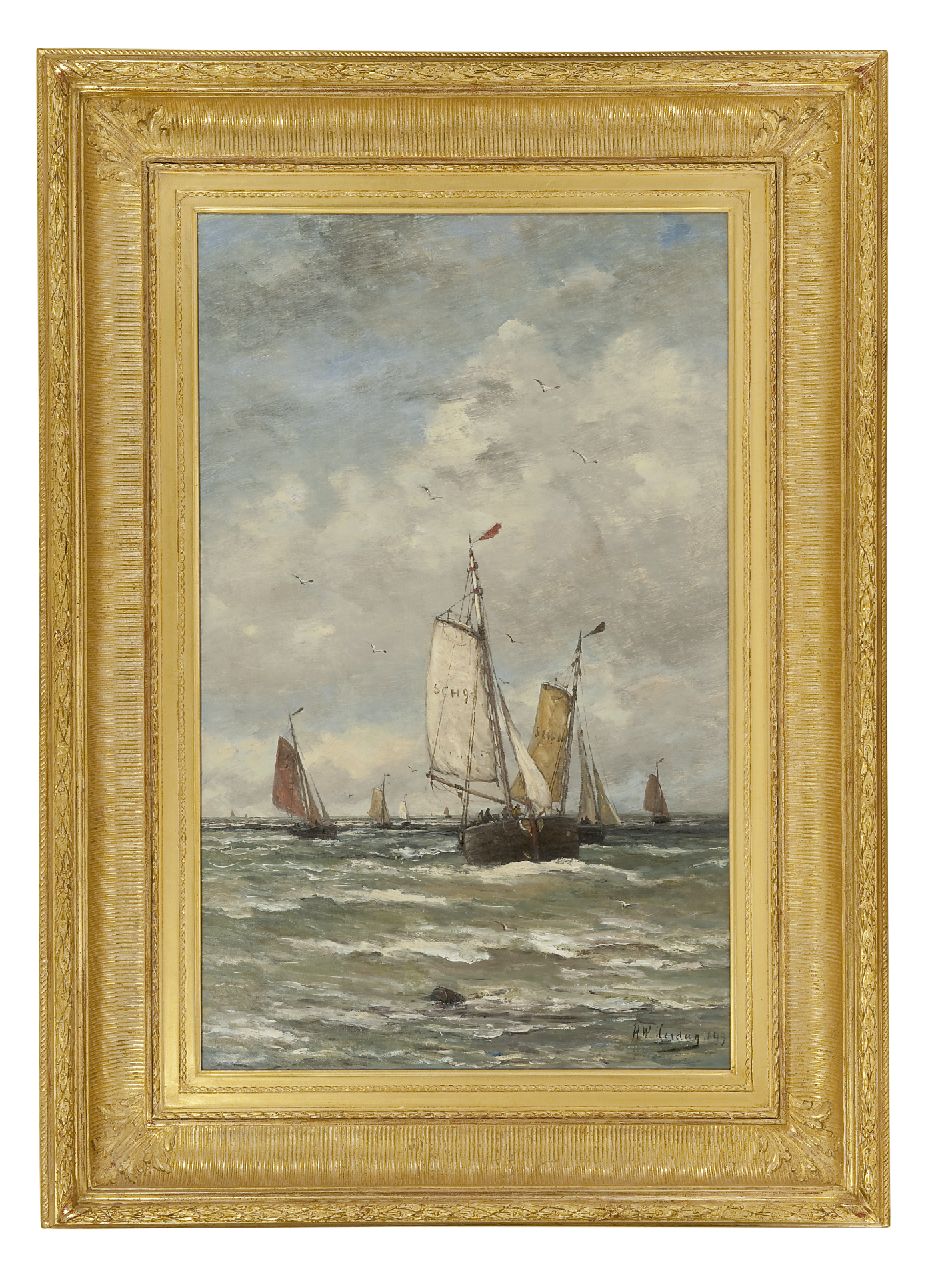 Mesdag H.W.  | Hendrik Willem Mesdag, Bomschuiten op zee, olieverf op doek 78,2 x 48,2 cm, gesigneerd rechtsonder en gedateerd 1899