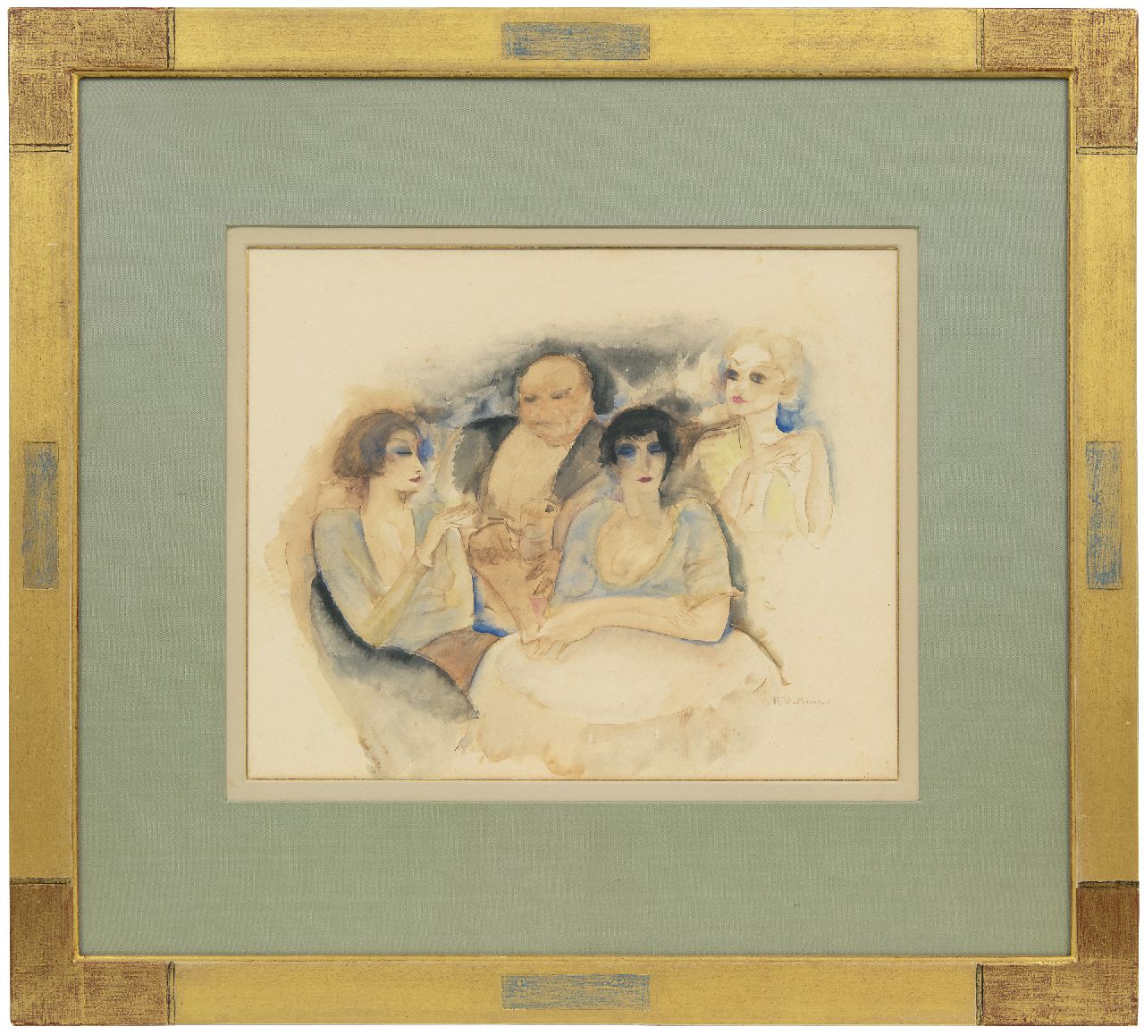 Buck R. de | Raphaël de Buck | Aquarellen en tekeningen te koop aangeboden | In de cocktailbar, aquarel op papier 30,5 x 37,5 cm, gesigneerd rechtsonder