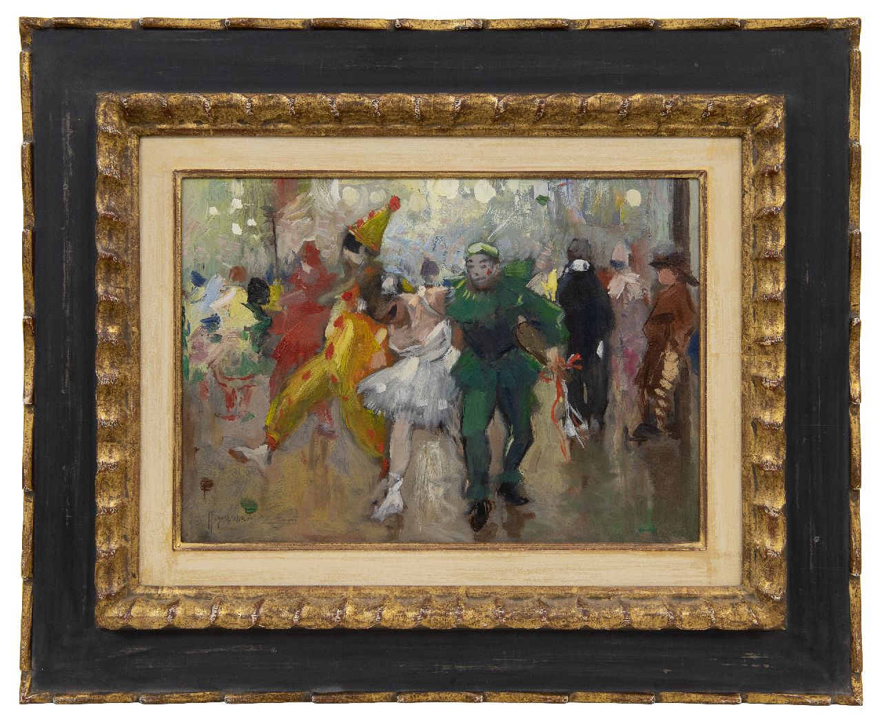 Voorden A.W. van | August Willem van Voorden, Het bal masqué, olieverf op schildersboard 26,4 x 36,9 cm, gesigneerd linksonder