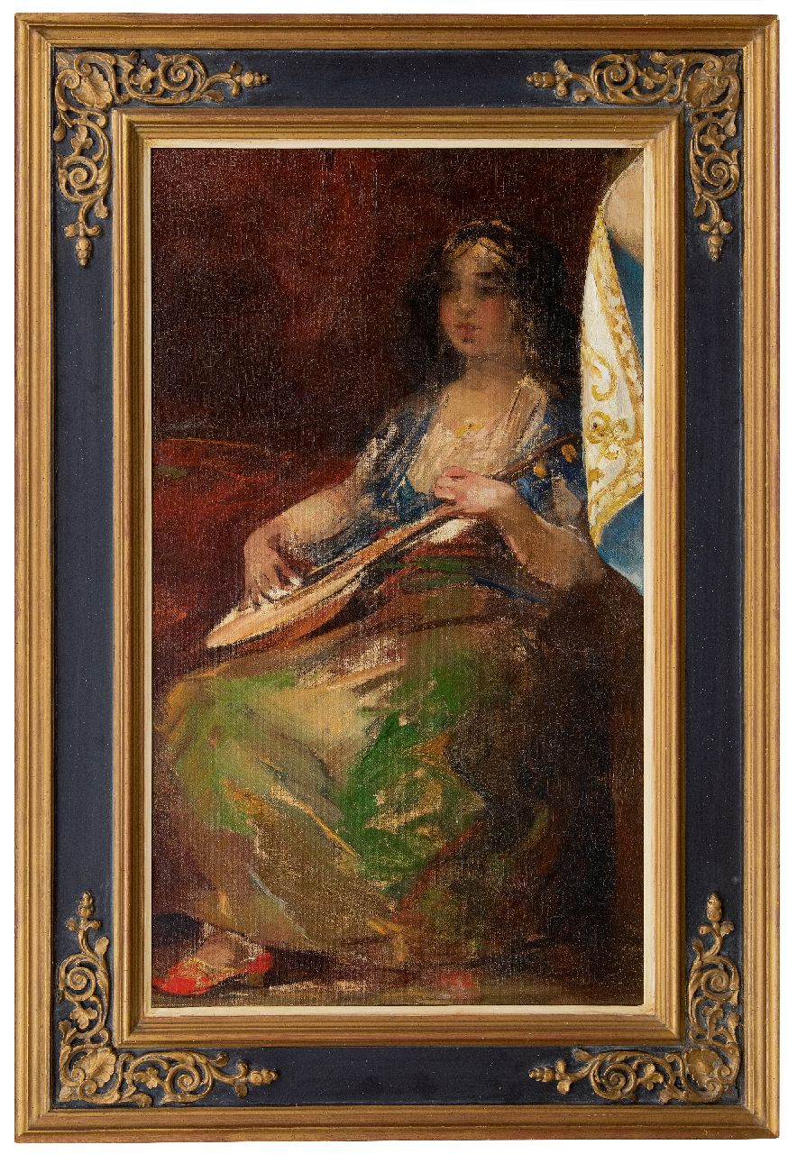 Smith H.  | Hobbe Smith | Schilderijen te koop aangeboden | Luitspelende vrouw, olieverf op doek 105,7 x 60,5 cm