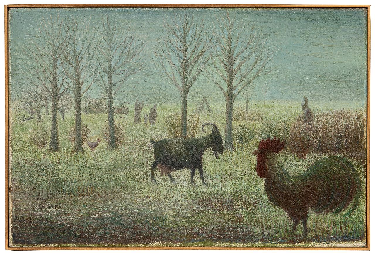 Andréa C.  | Cornelis 'Kees' Andréa | Schilderijen te koop aangeboden | Landschap met mensen en beesten, olieverf op doek 37,5 x 56,5 cm, gesigneerd linksonder en verso en gedateerd 1945