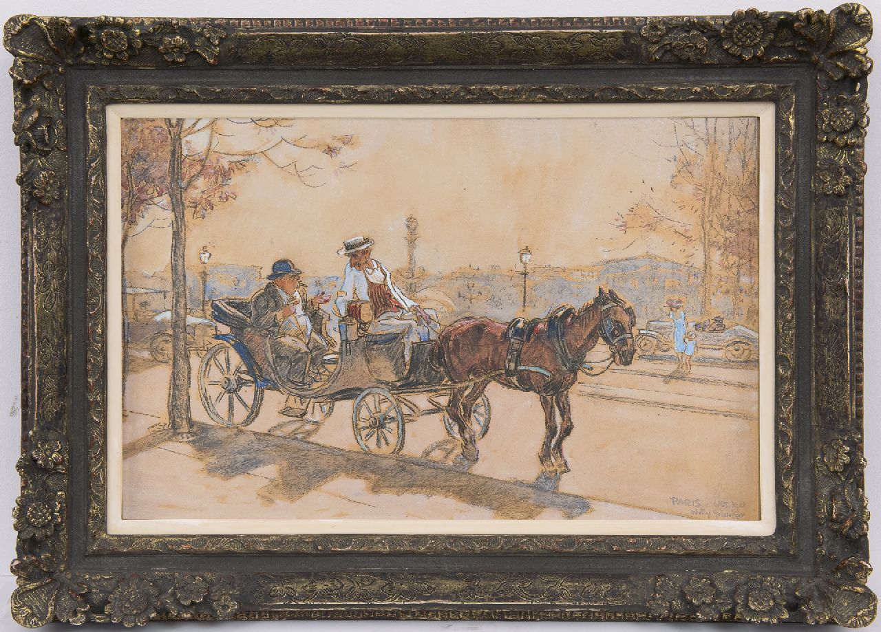 Sluiter J.W.  | Jan Willem 'Willy' Sluiter, Een toerist in Parijs, houtskool en aquarel op papier 32,4 x 50,2 cm, gesigneerd rechtsonder en gedateerd ‘Paris’ Oct. 1921