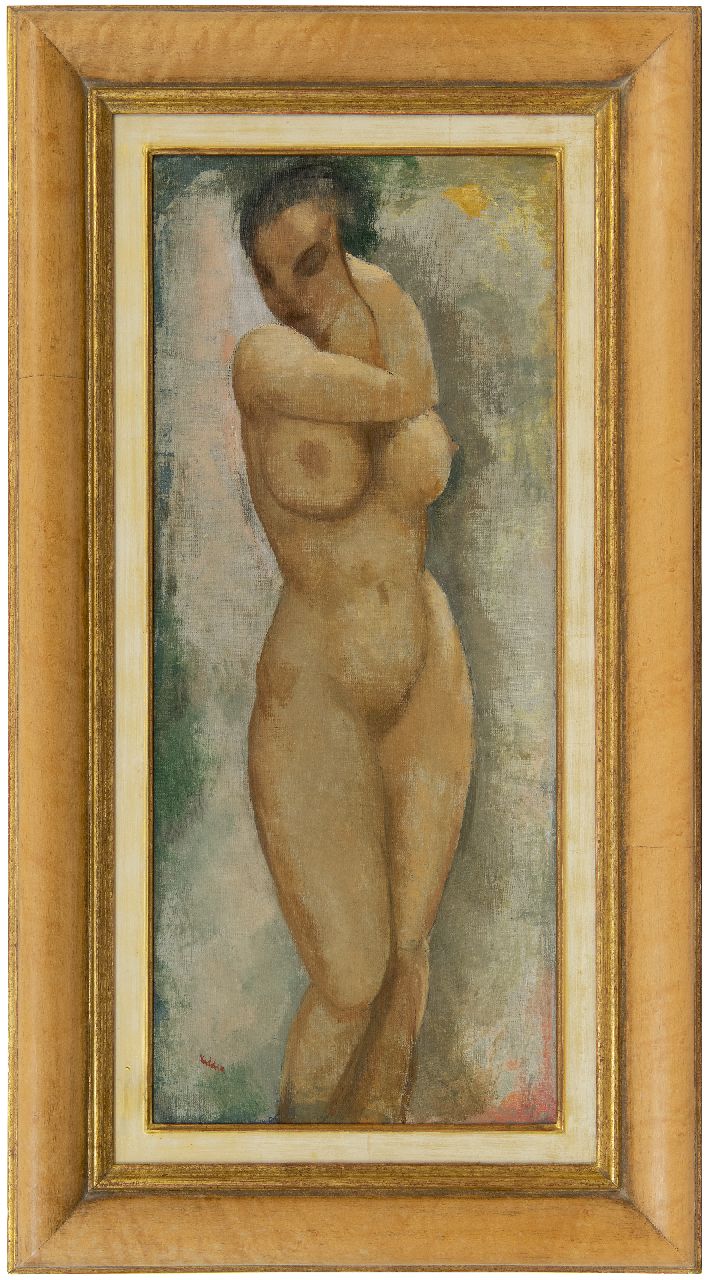 Kelder A.B.  | Antonius Bernardus 'Toon' Kelder | Schilderijen te koop aangeboden | Vrouwelijk naakt staand, olieverf op doek 70,3 x 30,5 cm, gesigneerd linksonder