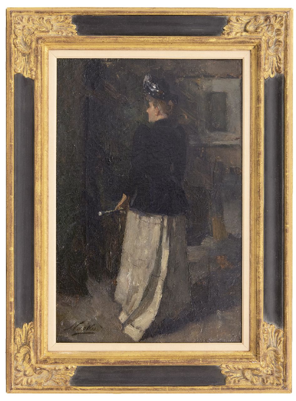 Waay N. van der | Nicolaas van der Waay, Jonge vrouw in rijkostuum, olieverf op doek 42,0 x 28,3 cm, gesigneerd linksonder