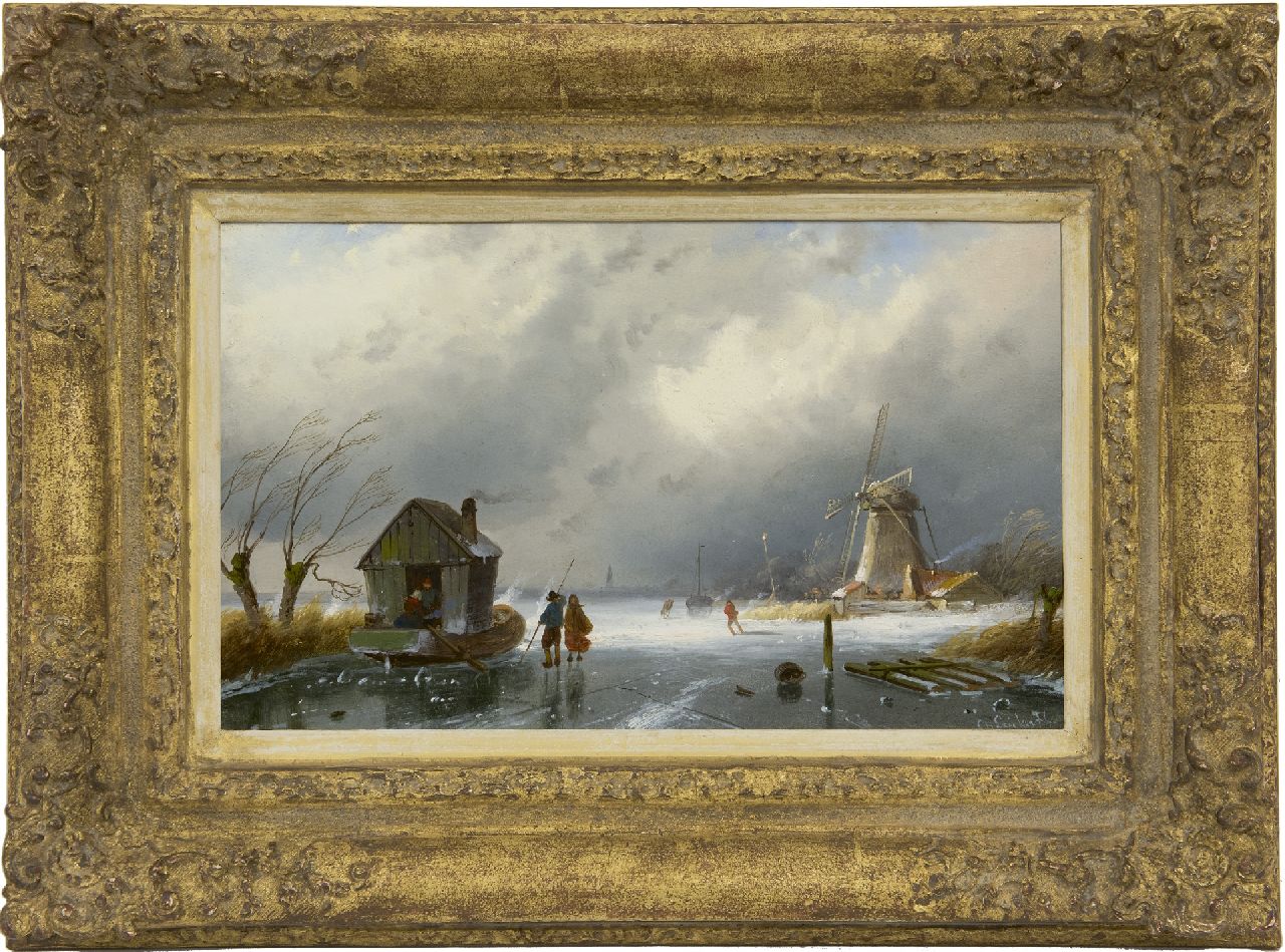 Leickert C.H.J.  | 'Charles' Henri Joseph Leickert, Opkomende sneeuwstorm, olieverf op paneel 16,4 x 26,1 cm, gesigneerd rechtsonder