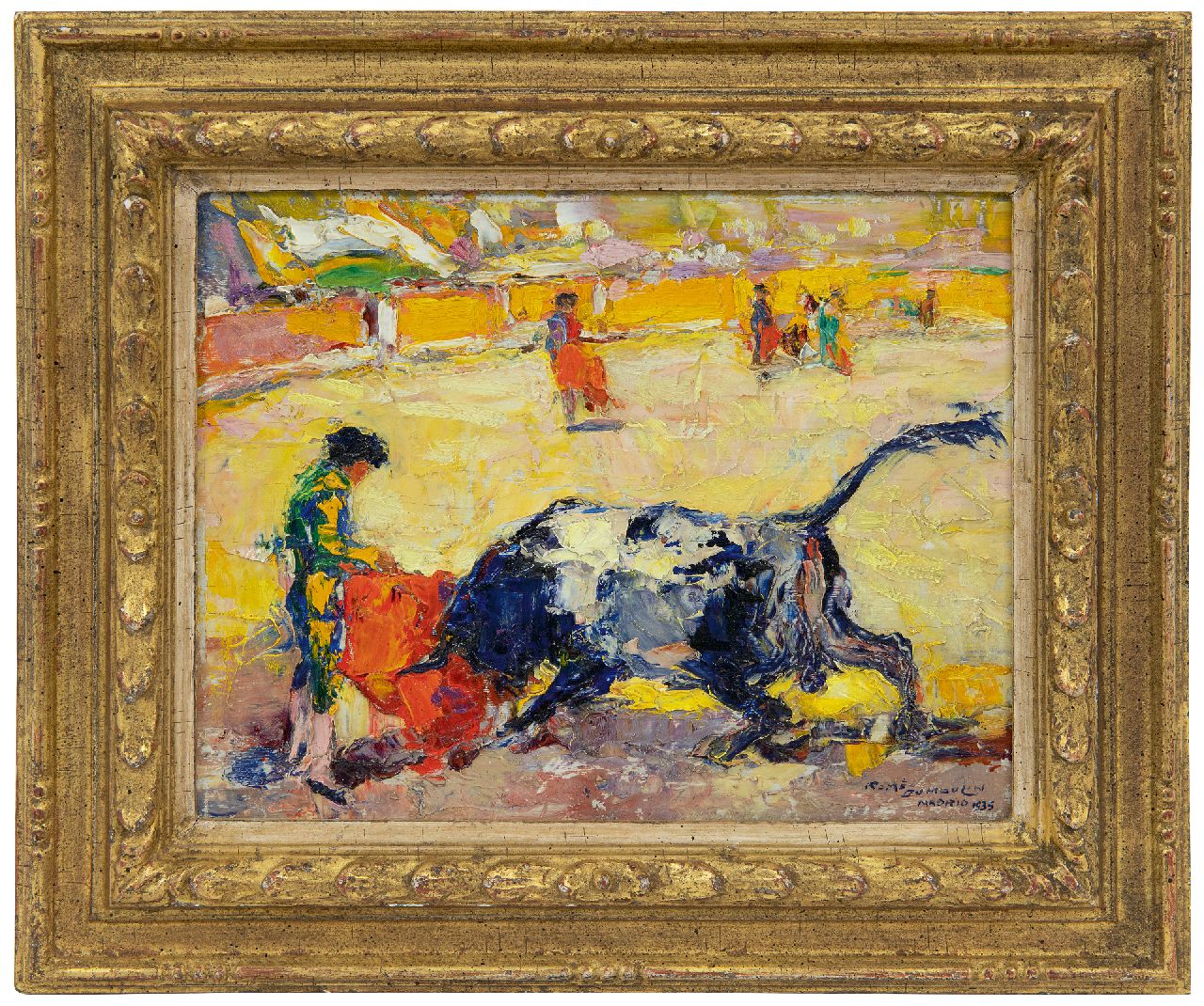 Dumoulin R.  | Roméo Dumoulin, Het stierengevecht, olieverf op doek 17,2 x 22,3 cm, gesigneerd rechtsonder en gedateerd 1935