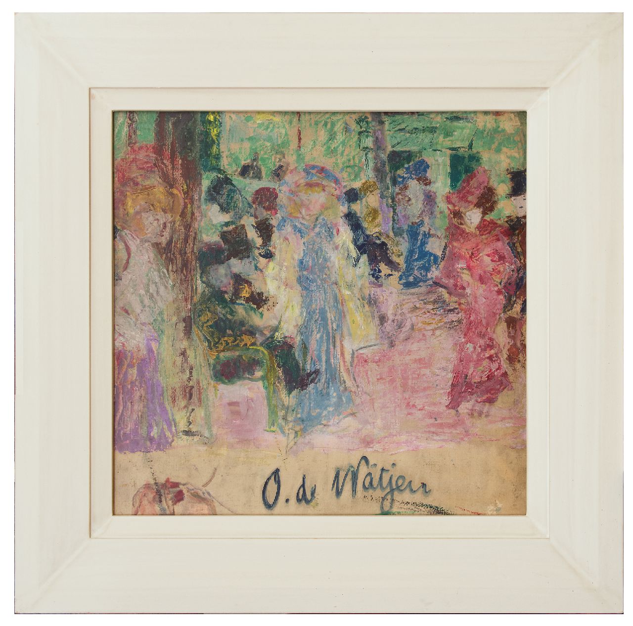 Waetjen O. von | Otto von Waetjen | Schilderijen te koop aangeboden | Caféscène in Parijs; verso: Schrijvende man, olieverf op board 81,0 x 70,5 cm, gesigneerd rechtsonder en verso