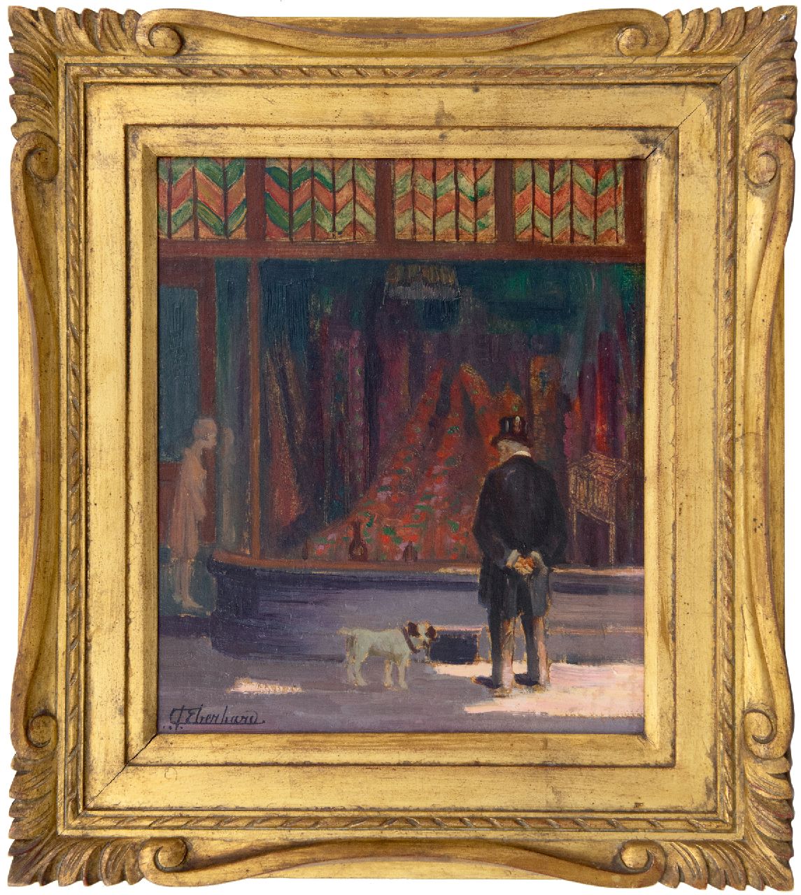 Eberhard G.G.A.  | Guillaume Gustave Antoine Eberhard, Voor de etalage, olieverf op paneel 34,8 x 29,7 cm, gesigneerd linksonder
