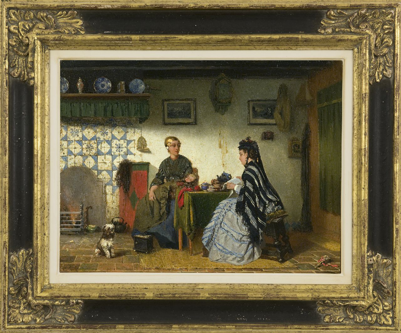 Kool S.C.  | Sipke 'Cornelis' Kool, Fries interieur met twee vrouwen, olieverf op paneel 26,6 x 34,9 cm, gesigneerd linksonder en verso gedateerd 1875