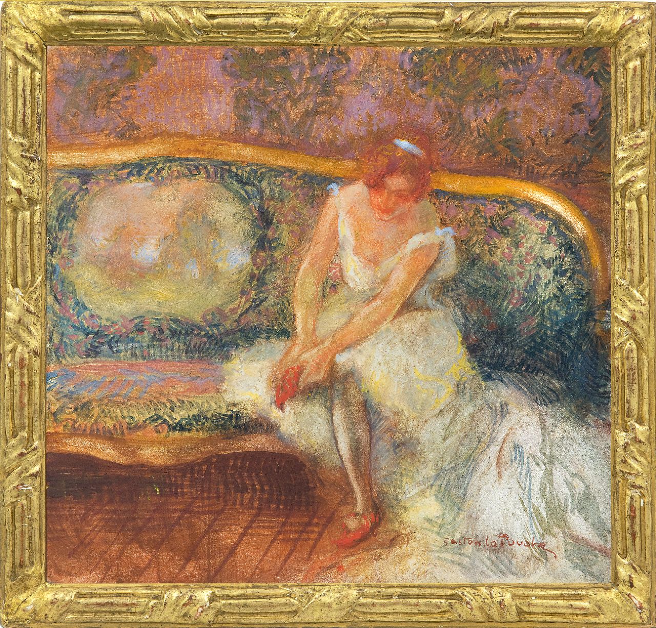 La Touche G.  | Gaston La Touche, Zittende ballerina, krijt en gouache op board 23,1 x 24,3 cm, gesigneerd rechtsonder