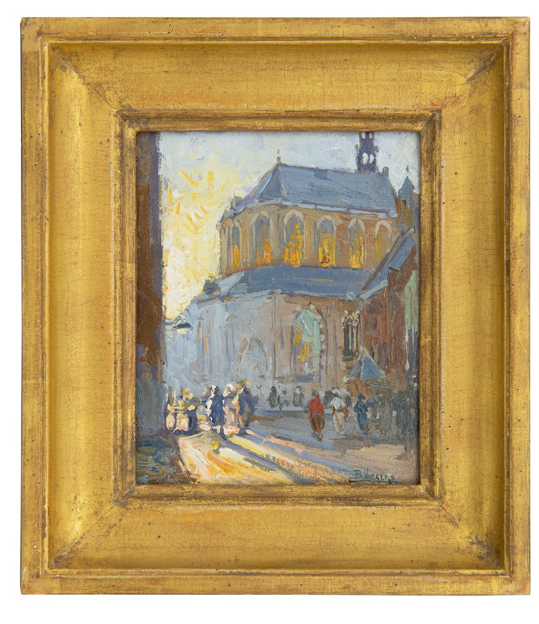 Viegers B.P.  | Bernardus Petrus 'Ben' Viegers | Schilderijen te koop aangeboden | Achter de Grote Kerk, Den Haag, olieverf op papier op paneel 18,2 x 14,5 cm, gesigneerd rechtsonder