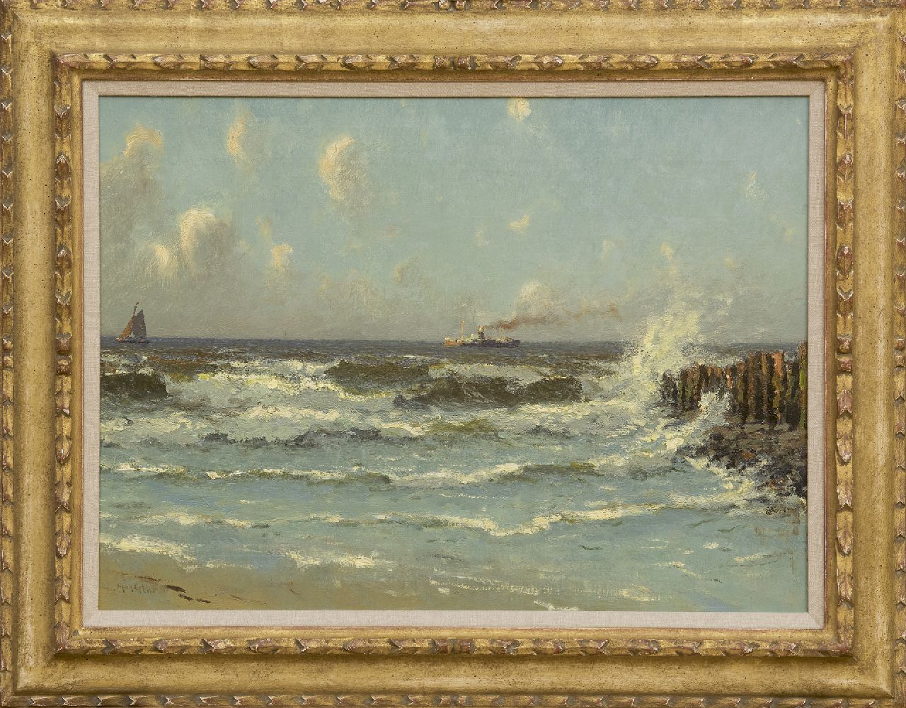 Dekker H.N.  | Henricus Nicolaas 'Henk' Dekker | Schilderijen te koop aangeboden | Schepen voor de Noordzeekust, olieverf op doek 43,0 x 58,0 cm, gesigneerd linksonder