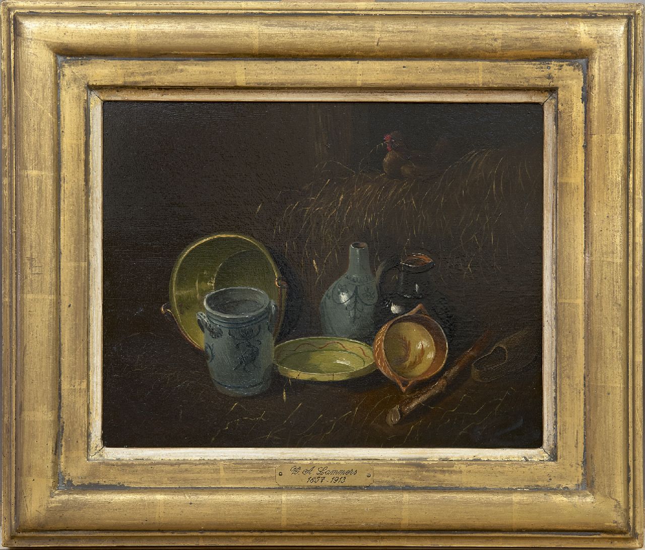 Lammers W.A.  | Wilhelm Albertus Lammers | Schilderijen te koop aangeboden | Stilleven van keukenattributen, olieverf op paneel 22,4 x 28,3 cm