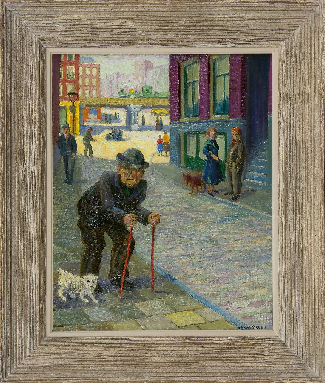 Norden W.H. van | Willem Hendrik van Norden | Schilderijen te koop aangeboden | Mensen op straat, olieverf op doek 50,0 x 39,9 cm, gesigneerd rechtsonder