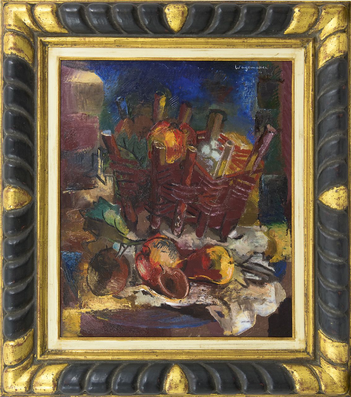 Wagemaker A.B.  | Adriaan Barend 'Jaap' Wagemaker | Schilderijen te koop aangeboden | Stilleven met biezenmand, olieverf op doek 60,3 x 50,4 cm, gesigneerd rechtsboven en te dateren 1924