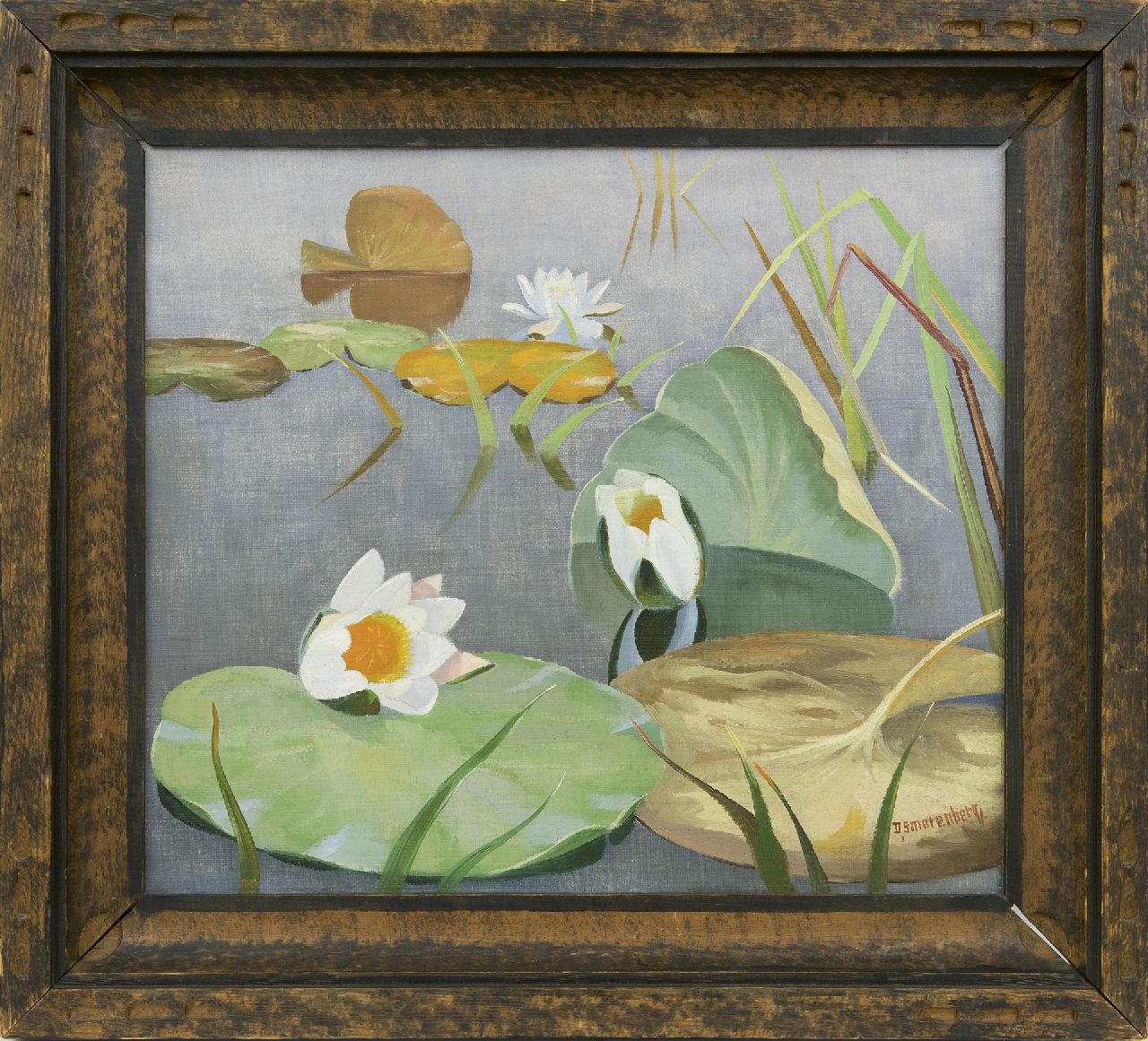Smorenberg D.  | Dirk Smorenberg, Waterlelies, olieverf op doek 34,4 x 39,3 cm, gesigneerd rechtsonder