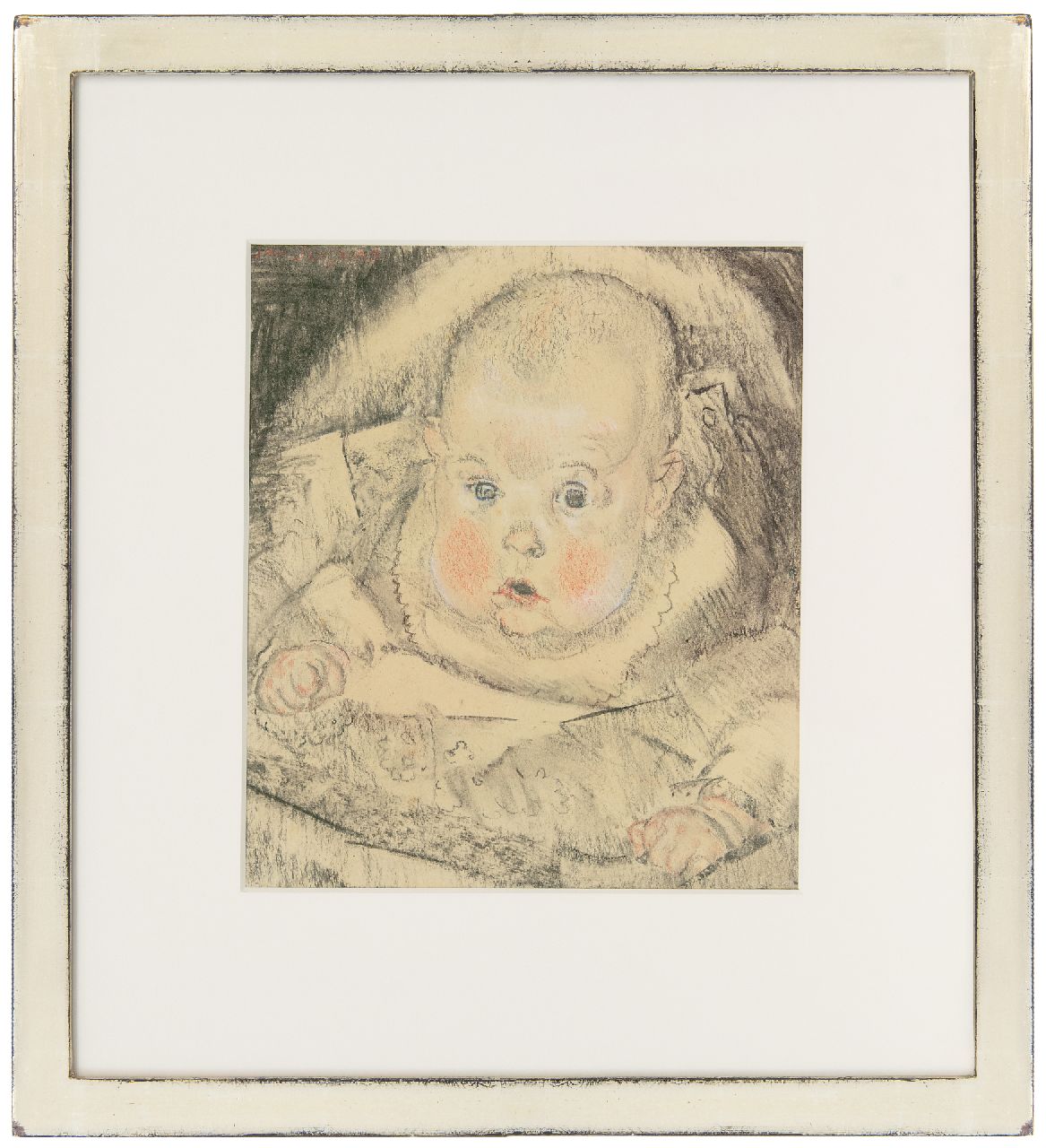 Sluijters J.C.B.  | Johannes Carolus Bernardus 'Jan' Sluijters | Aquarellen en tekeningen te koop aangeboden | Baby in wieg, houtskool en krijt op papier 29,0 x 25,3 cm, gesigneerd linksboven