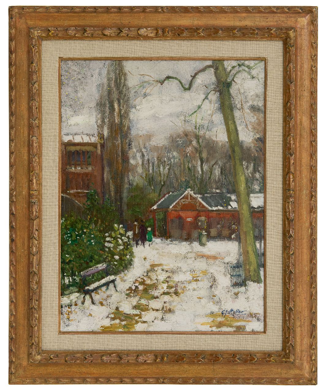 Staller G.J.  | Gerard Johan Staller, Artis in de winter, olieverf op doek 53,3 x 41,3 cm, gesigneerd rechtsonder en te dateren ca. 1910
