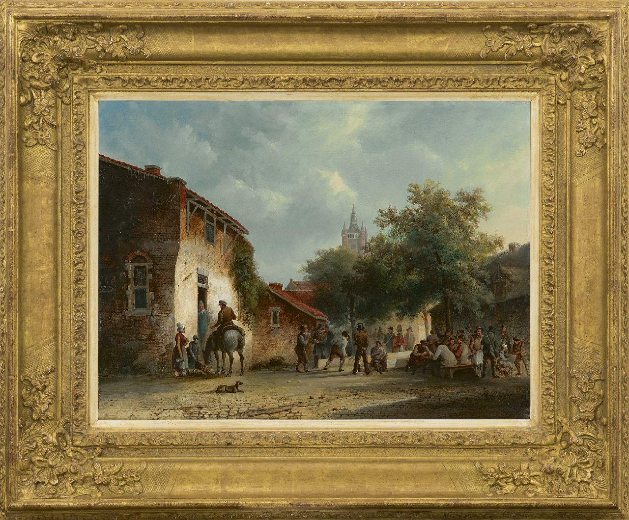 Gijselman W.  | Warner Gijselman | Schilderijen te koop aangeboden | Kegelen op het dorpsplein, olieverf op paneel 34,1 x 46,7 cm, gesigneerd rechtsonder en zonder lijst