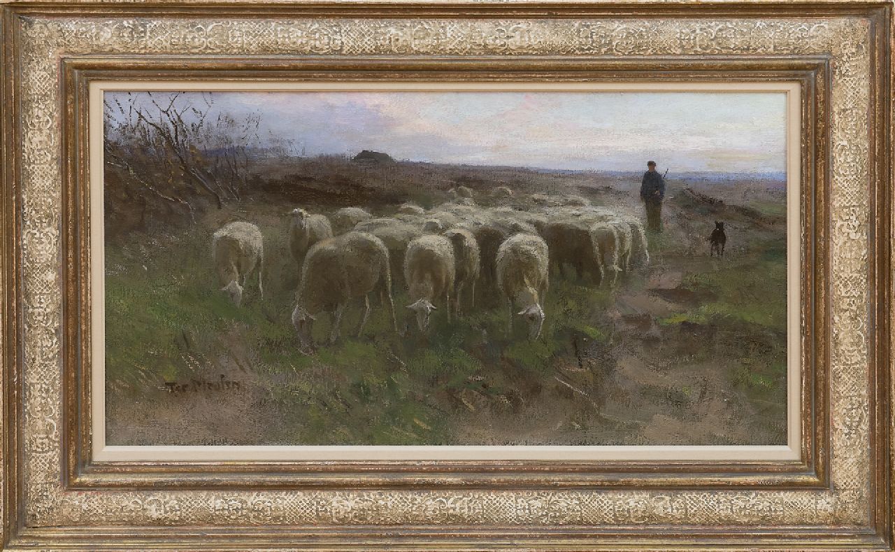 Meulen F.P. ter | François Pieter ter Meulen, Herder met kudde op de hei, olieverf op doek 34,6 x 61,3 cm, gesigneerd linksonder