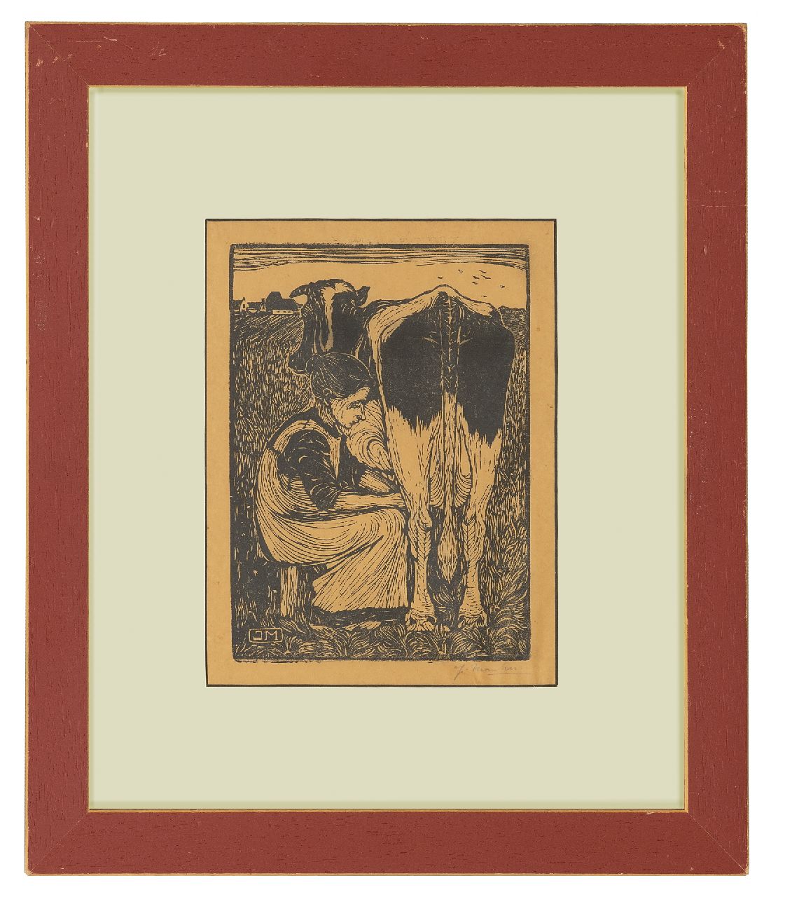 Mankes J.  | Jan Mankes, Koemelkster, houtsnede op papier 19,2 x 14,2 cm, gesigneerd rechtsonder voluit (in potlood) en met mon. in het blok en te dateren 1914