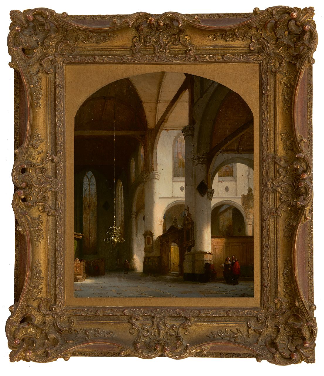 Schenkel J.J.  | Jan Jacob Schenkel, Interieur van de St. Janskerk in Gouda, olieverf op doek 52,0 x 44,2 cm, gesigneerd rechtsonder en   verkocht